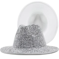 British vintage style wool felt fedora hat featuring shiny silver rhinestones and wide brim - Silver Full Rhinestone Style (JXF-48601)