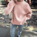 Jersey casual de punto rosa con cuello redondo para mujer, ideal para otoño e invierno - S / Rosa