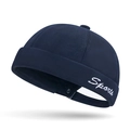 Navy blue cotton docker cap with white Sports embroidery and adjustable metal strap - Adjustable / Navy Blue