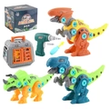 Set de construcción de dinosaurios con taladro eléctrico y jaula de almacenamiento - 3 Dinosaurios + Taladro Eléctrico + Destornillador + Cesta Juego Naranja