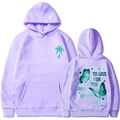 Sweat à capuche violet clair avec logo palmier vert et texte imprimé au dos - S / Hauts / Violet Clair