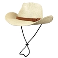 Classic beige woven straw sun hat with decorative leather belt and adjustable chin strap - M (56-58cm) / Beige