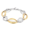 Retro geometric lip-link bracelet in polished gold and silver two-tone stainless steel - Two-tone Gold Silver Hollow Oval Style (KB163454-Z)