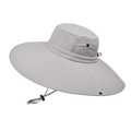 Light grey wide brim sun hat with mesh vents and adjustable wind rope for outdoor activities - Light Gray