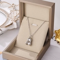 Collier en acier titane argenté avec pendentif cacahuète et doubles perles en coffret - 8863-Argent