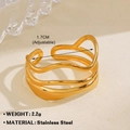18K gold plated stainless steel triple wave ring with an adjustable open band design - Triple Layer Wavy Line / Adjustable Open / Gold