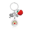 Teacher gift keychain featuring red apple, owl, tree of life, and engraved silver tag - CYPYS013 Keychain Silver