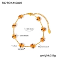 Bohemian orange glass flower beaded bracelet in gold-plated stainless steel chain - Orange Anklet
