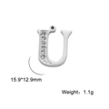 Silver stainless steel letter U pendant featuring seven sparkling inlaid crystals - Letter U
