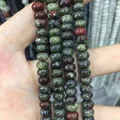 Abacus shaped natural stone spacer beads with green and reddish-brown textures - 5*8mm (Per Strand) / Dragon Blood Stone