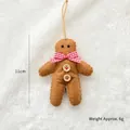 Gingerbread man wool felt Christmas ornament with white stitching and 11cm height - Button Gingerbread Man