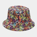 Reversible bucket hat with colorful graffiti print featuring LOL and WOW letter patterns - M (56-58cm) / 16# Street Graffiti Words