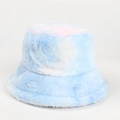 Detail of plush faux fur bucket hat with blue and white tie-dye pattern and soft texture - Blue and White Tie-dye (4#)