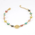 Golden titanium steel Evil Eye bracelet with letter G charm and colorful beads - Letter G