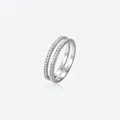 Sparkling S925 sterling silver double band ring with full pave zircon stones for women - US 8 / Silver