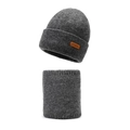 Set berretto e scaldacollo in maglia grigio scuro con toppa in ecopelle - grigio scuro