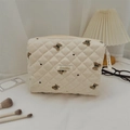 Detail of a quilted bear cosmetic bag with soft corduroy texture and zip closure - Cream White Clutch Bag (41012) / 24x17x8cm
