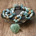 Collier long bohème avec pendentif cœur en aventurine verte et décor arbre de vie en fil - Pendentif cœur