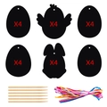 Kit artistico grattabile di Pasqua con carte a forma di coniglio, stili in legno e nastri - 24 Pezzi Set Misto A (J-0449-2)