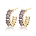 Elegant S925 sterling silver gold-plated hoop earrings featuring purple square zircon stones - Gold Purple