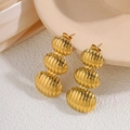 Golden titanium steel triple oval wave earrings with premium minimalist metal texture - Gold Three Shells