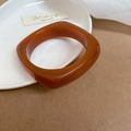 Minimalist square resin bangle in amber brown finish with polished vintage design - Amber Brown / Rounded Square / Amber