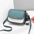 Minimalist green and beige crossbody bag with cute black bear charm on white display - Lake Blue