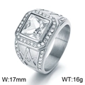 Bague maçonnique pour homme en acier inoxydable avec une grande pierre carrée zircon - US 7 / Argent Blanc