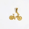 Detail shot of a golden bicycle pendant with a polished metallic finish on white background - Gold
