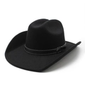Chapeau de cow-boy rétro en feutre noir avec large bord et bande en cuir à boucle - M (56-58cm) / Noir