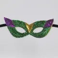 Green and purple Mardi Gras sequin mask with gold heart center for festive party events - Sequin Mask Style A-Green