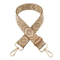 Detail of woven replacement handbag strap in camel and beige with gold metal hooks - Gold Clasp / Dark Khaki with Gold Thread