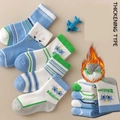 Thick winter terry socks for children featuring blue and green cartoon dragon designs - Thickened Terry [Dragon]