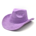Detailed side view of purple faux suede western cowboy hat with reinforced stitching - M(56-59CM) / Taro Purple Suede