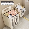 Creamy white wall-mounted folding laundry basket set in large and extra-large sizes - Cream White (Set of 2) [XL + Large]