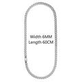 Silver stainless steel 6mm curb chain necklace 60cm length for men hip hop style - 6mm / Necklace / 60CM