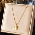 Gold plated heart pendant necklace with stitched texture and star detail on bead chain - Vintage Stitched Texture Heart Star Style (N4116)