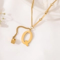 Golden titanium steel necklace with Q letter pendant and minimalist cube charm - Gold Initial Q (8847)