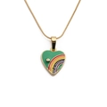 Detail of gold heart pendant with green enamel rainbow pattern and small zircon stone - 50CM Snake Chain / Green