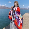 Vibrant multi-color printed summer shawl with tassels for beach sun protection - 180*90CM / 39234-Red Purple Printed