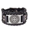 Heren breed zwart leren armband met gevlochten randen en zilveren Keltische knoop - PU Zwart + Antiek Zilver