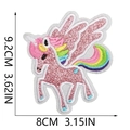 Pink glitter unicorn embroidery patch with rainbow mane and tail measuring 9.2x8cm - Pink Glitter Winged Unicorn (1)