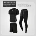 Men's 3-piece black athletic set with short sleeve shirt, shorts and compression leggings - S / Patchwork Tight Pants 3-Piece Set (Top And Bottom) / Black