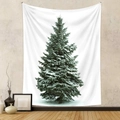 Dettaglio di un grande arazzo natalizio bianco con un albero innevato per pareti - ZJ722-4 Albero di Natale Innevato / 130X150CM Tessuto Spazzolato