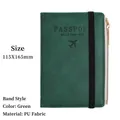 Dark green RFID passport holder in litchi textured PU leather with elastic strap - Zipper Style / Green