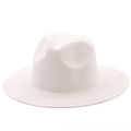 Classic white woven straw sun hat with wide brim and fedora crown for summer beach vacation - White