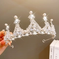 Sparkling silver crystal crown headband with white pearls for girls princess costumes - Silver Radiant Pearl