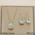 18k gold plated jewelry set with square light blue zircon necklace and earrings - Light Blue (KS110345-GC)