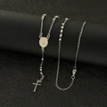 Zilveren roestvrijstalen religieuze ketting met kruisbeeld en Sint-Benedictus-medaille - Staalkleur