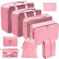 Light pink 7-piece travel organizer set with mesh packing cubes and shoe bag - Cosmetic & Digital 9-Piece Set / Pink